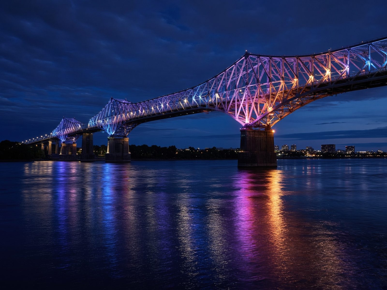 Pont Jacques-Cartier illuminé sur le fleuve Saint-Laurent